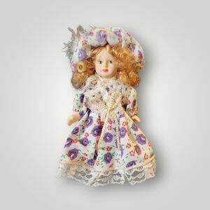 Vintage Posable Porcelain Victorian Doll 6" Original clothes collector rare